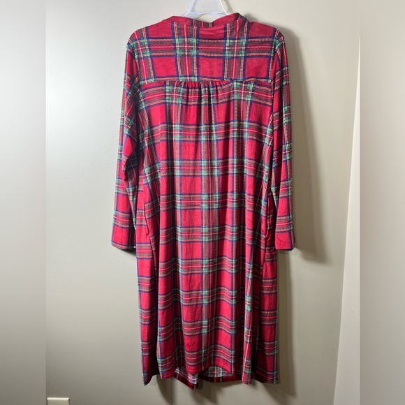 Soft Knit Velour Red Plaid Long Sleeve Flannel Nightgown Medium Christmas - Picture 5 of 7